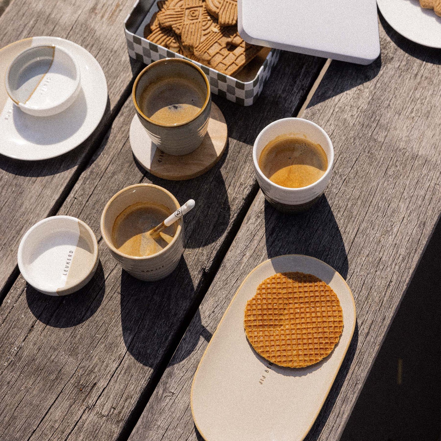 Zusss | Set van 2 onderzetters hout gezelligheid | Zand - Naturel