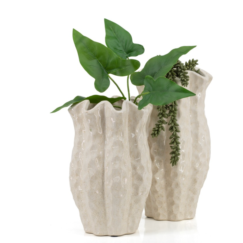 Aardewerk vaas Riff beige L