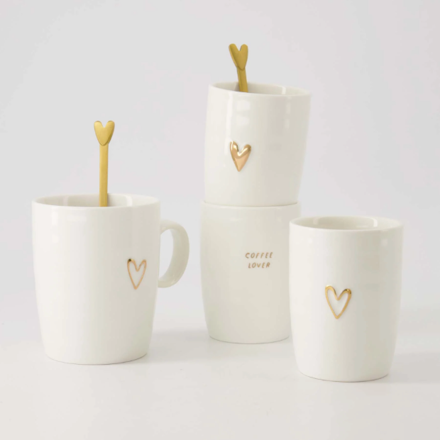 Koffiemok Open Hartje Wit Goud
