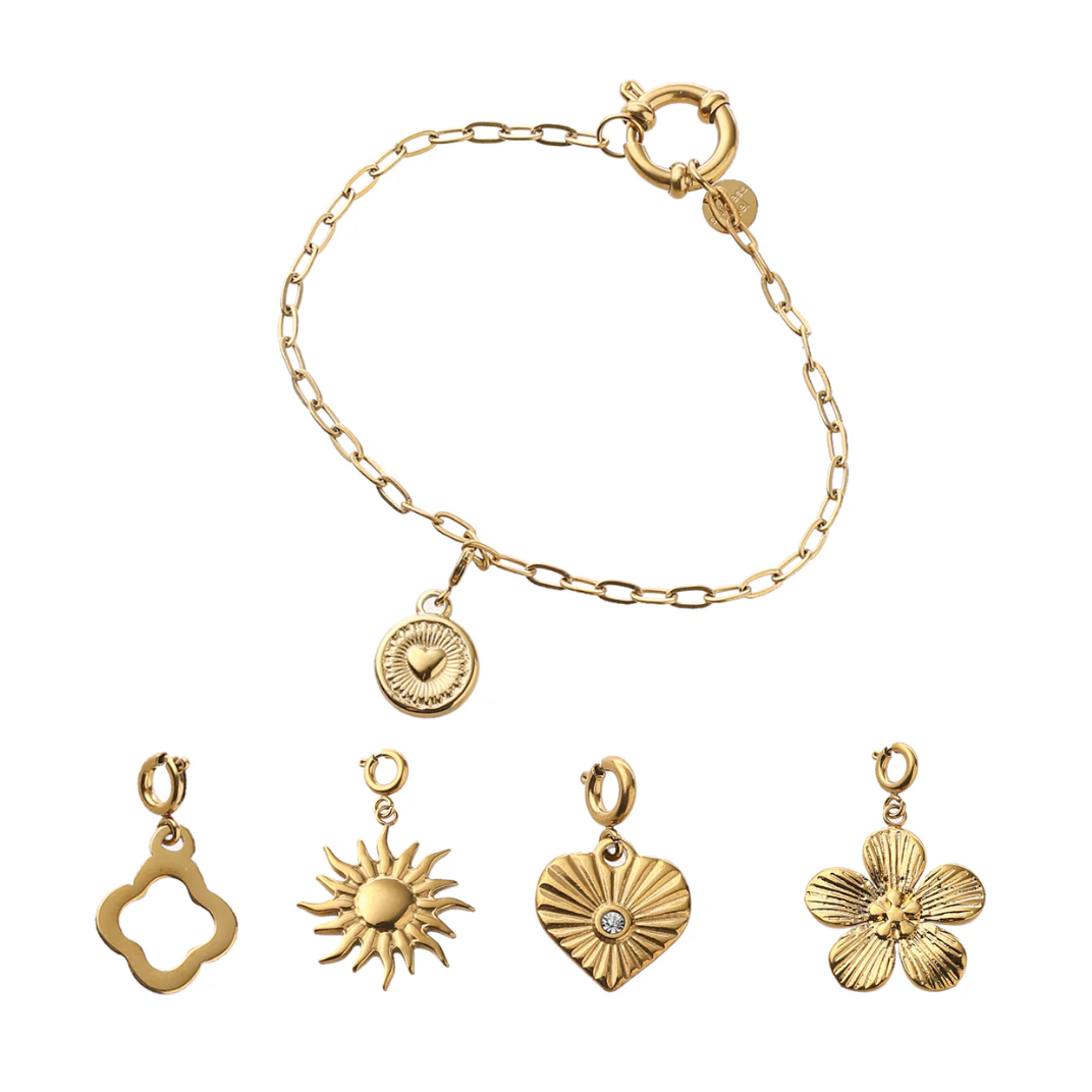 Bracelet | 5 Pendants set | 14K | BSET551-2 | Day&Eve | Stainless steel