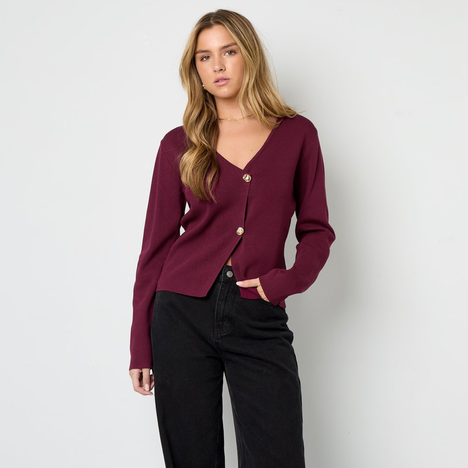 Symmetrische cardigan | Karmozijnrood