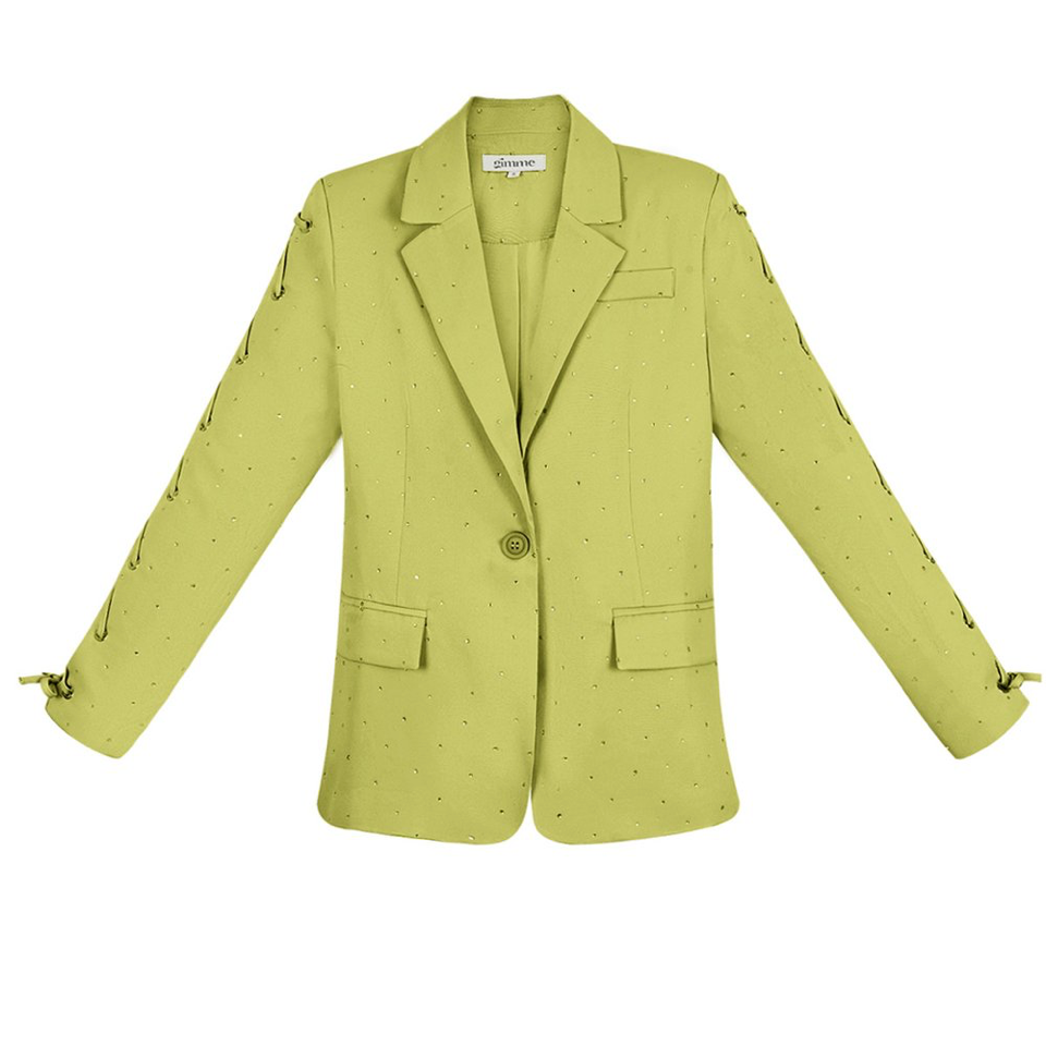 Blazer met steentjes en vetermouwen | Groen