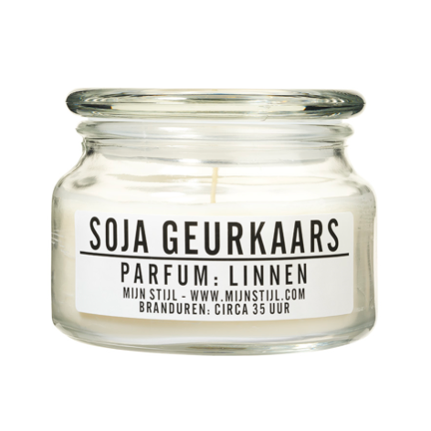 MIJN STIJL | Geurkaars soja-basis | Linnen | Glas
