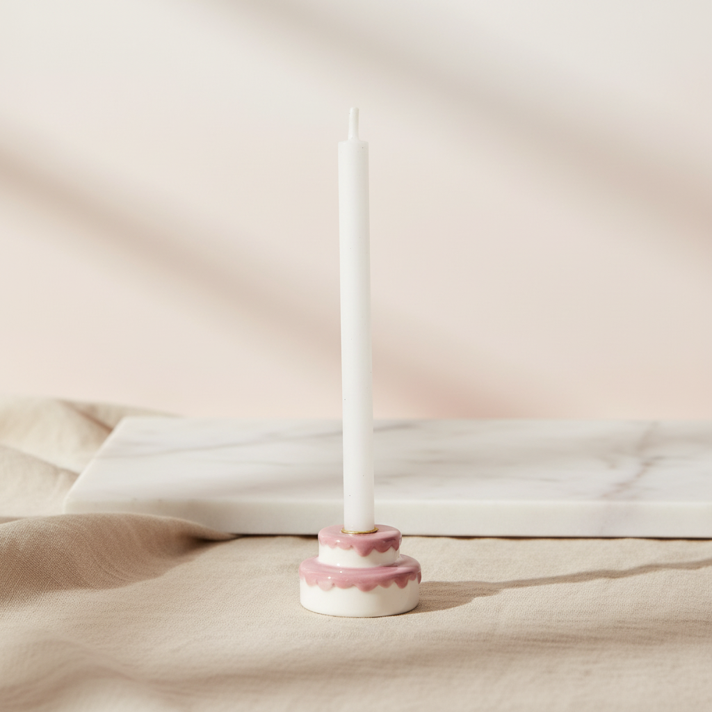 Kandelaar | Keramiek | Taart | Wit-Roze