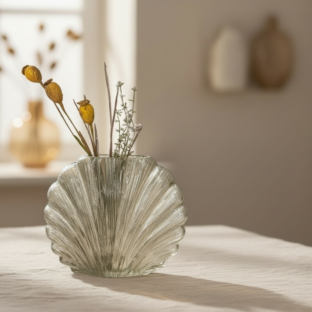 Glazen vaas | Schelp | Beige | 21cm