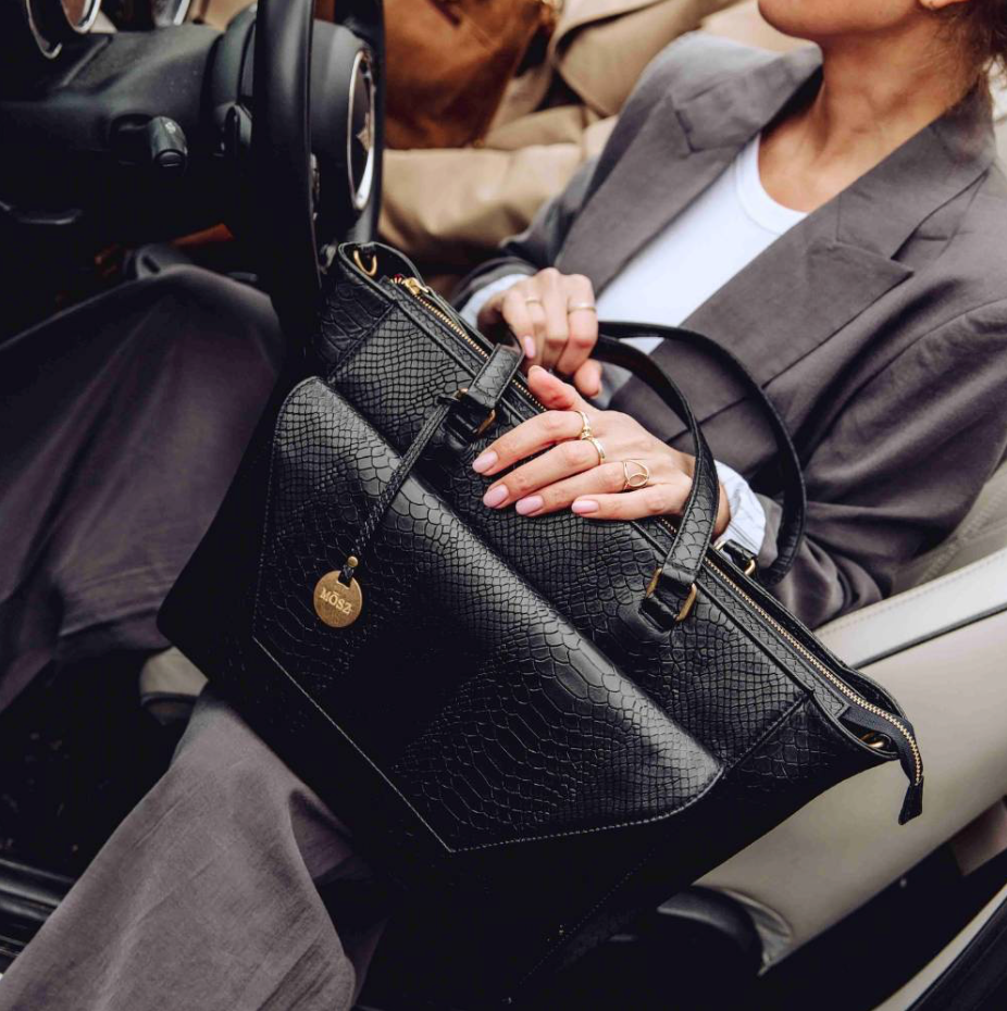 Leren laptoptas Denise Zwart slangenprint