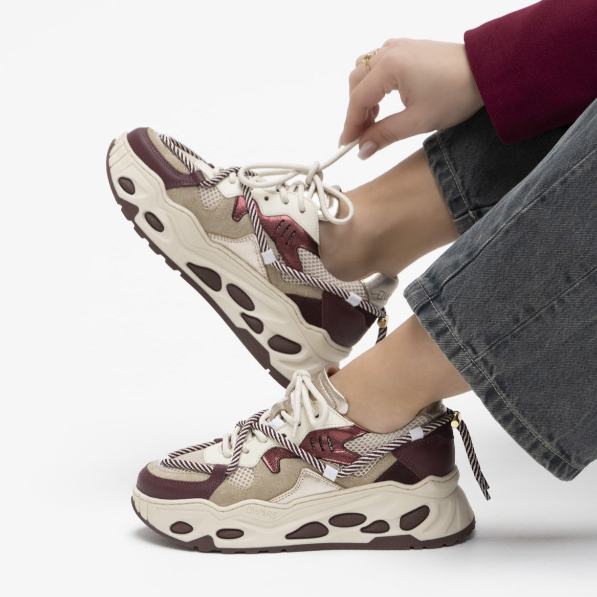 Saturnus metallic Bordeaux-Off white