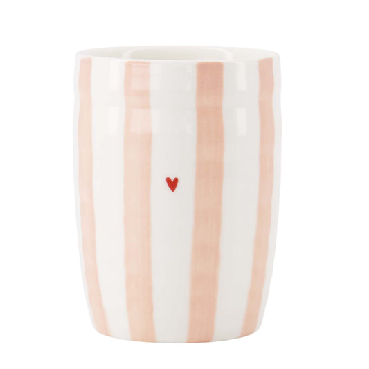 Koffiemok | streep hartje | Wit-Roze-Rood