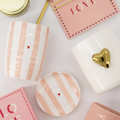 Koffiemok | streep hartje | Wit-Roze-Rood