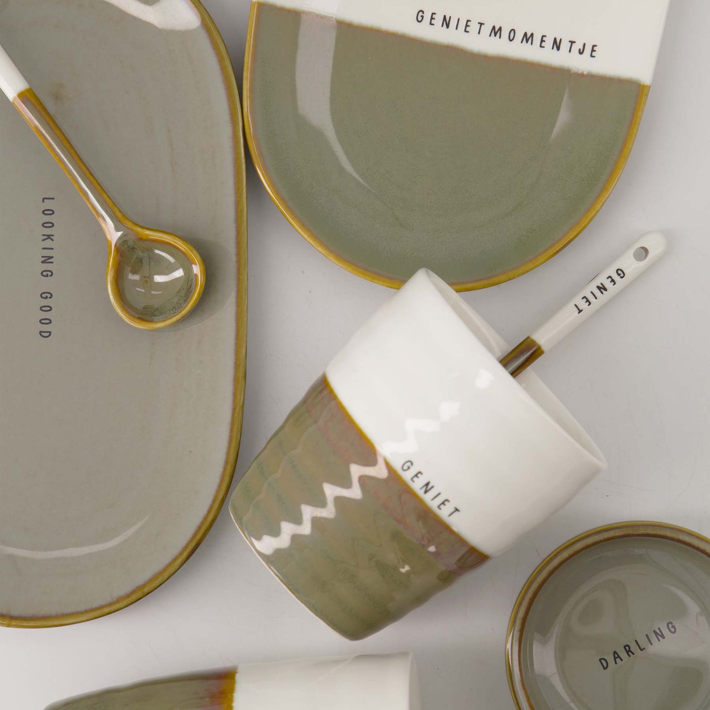 Zusss | Koffiemok Geniet | Wit - Donkergroen