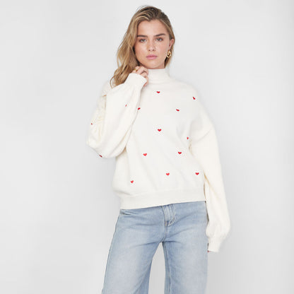 Sweetheart charm sweater | Gebroken wit - rood