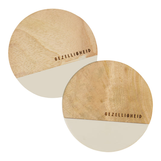 Zusss | Set van 2 onderzetters hout gezelligheid | Zand - Naturel