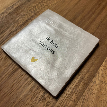 Tegeltje Ik hou van ons | Beige parelmoer