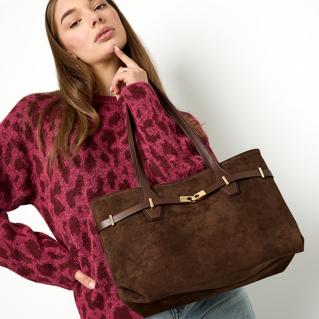 Suède Schoudertas | Faye | Donkerbruin