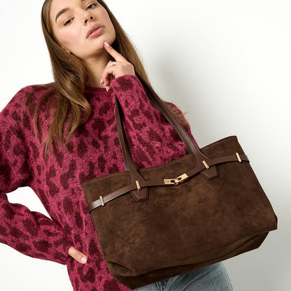 Suède Schoudertas | Faye | Donkerbruin