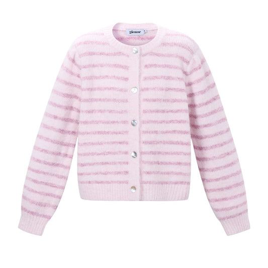 Gebreid Vest Strepen | Roze - Licht roze