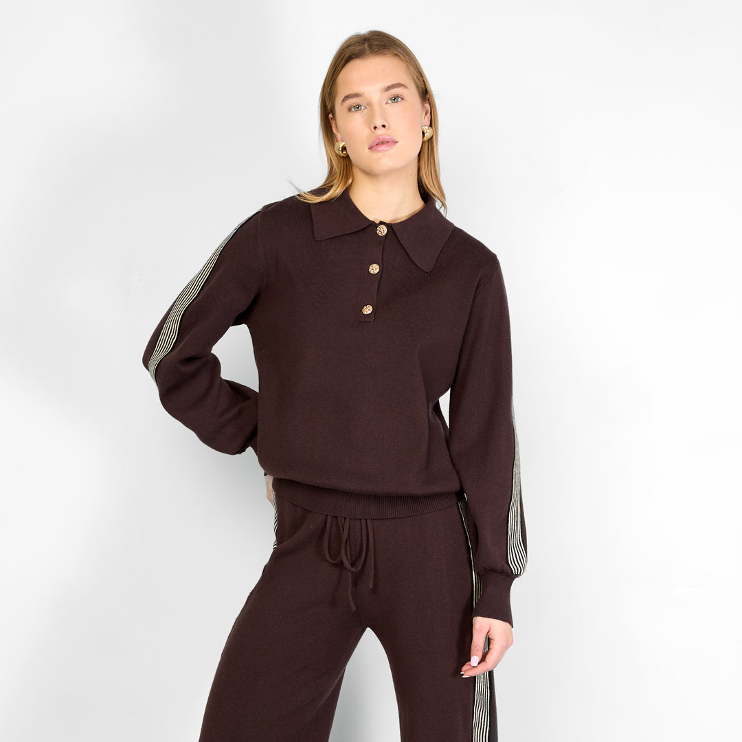 Gebreide trui | Bruin | Sportief | Streep