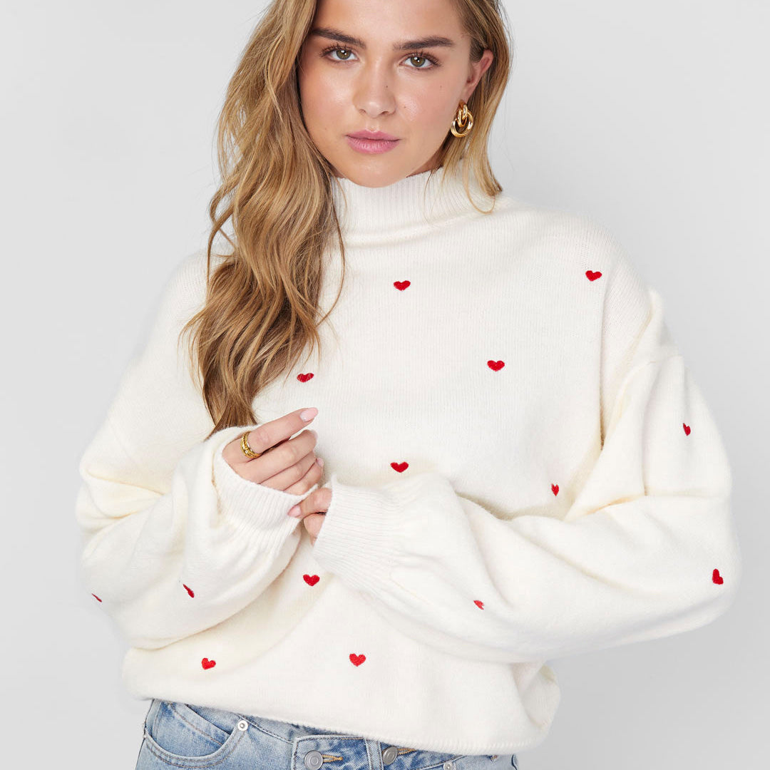Sweetheart charm sweater | Gebroken wit - rood