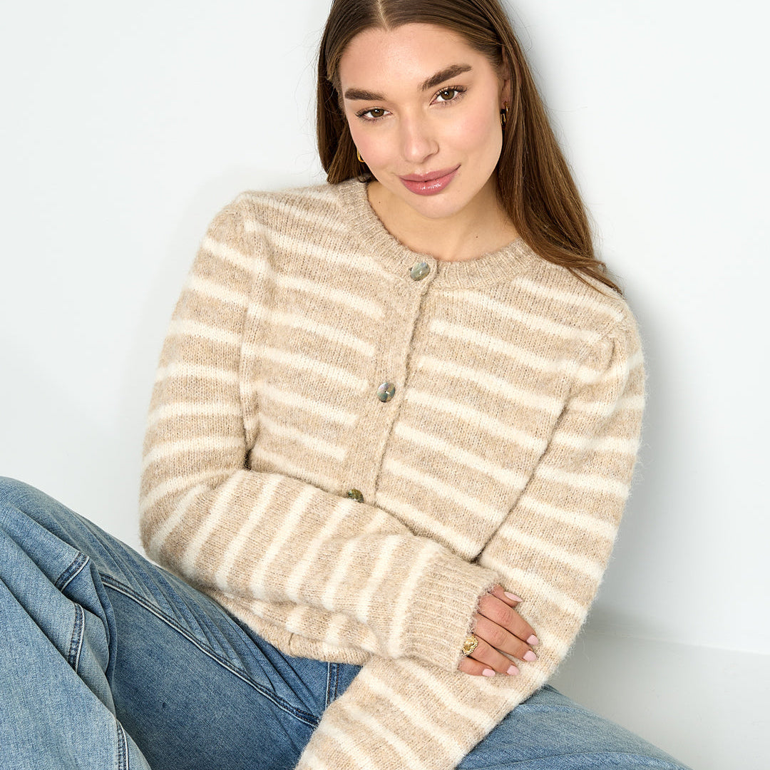 Gebreid vest | Streep | Beige - Off White