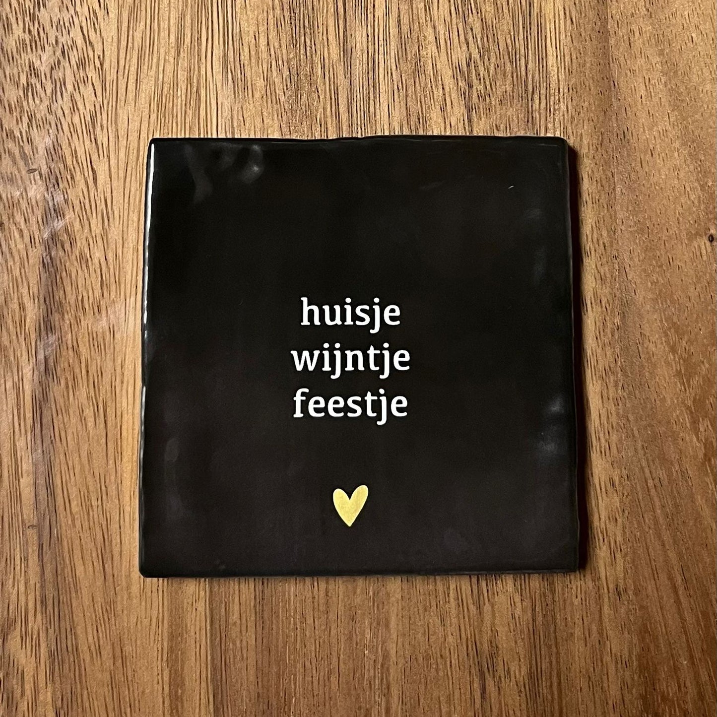 Tegeltje Huisje wijntje feestje | Zwart