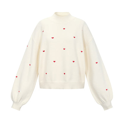 Sweetheart charm sweater | Gebroken wit - rood
