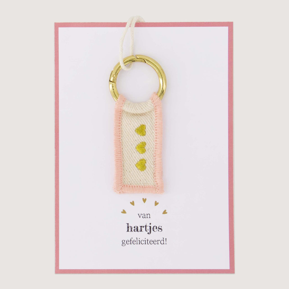 Ansichtkaart met Sleutelhanger Van Hartjes Gefeliciteerd