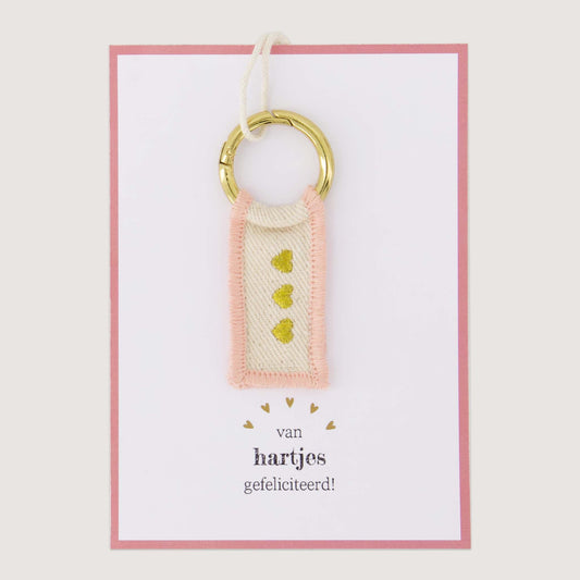 Ansichtkaart met Sleutelhanger Van Hartjes Gefeliciteerd