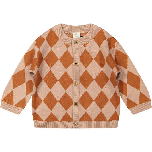 Cardigan Nero Diamond Knit Sirocco Leather Brown