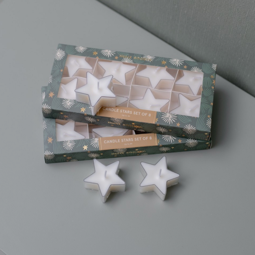 Deco Kaars Stars Wit Set van 8 