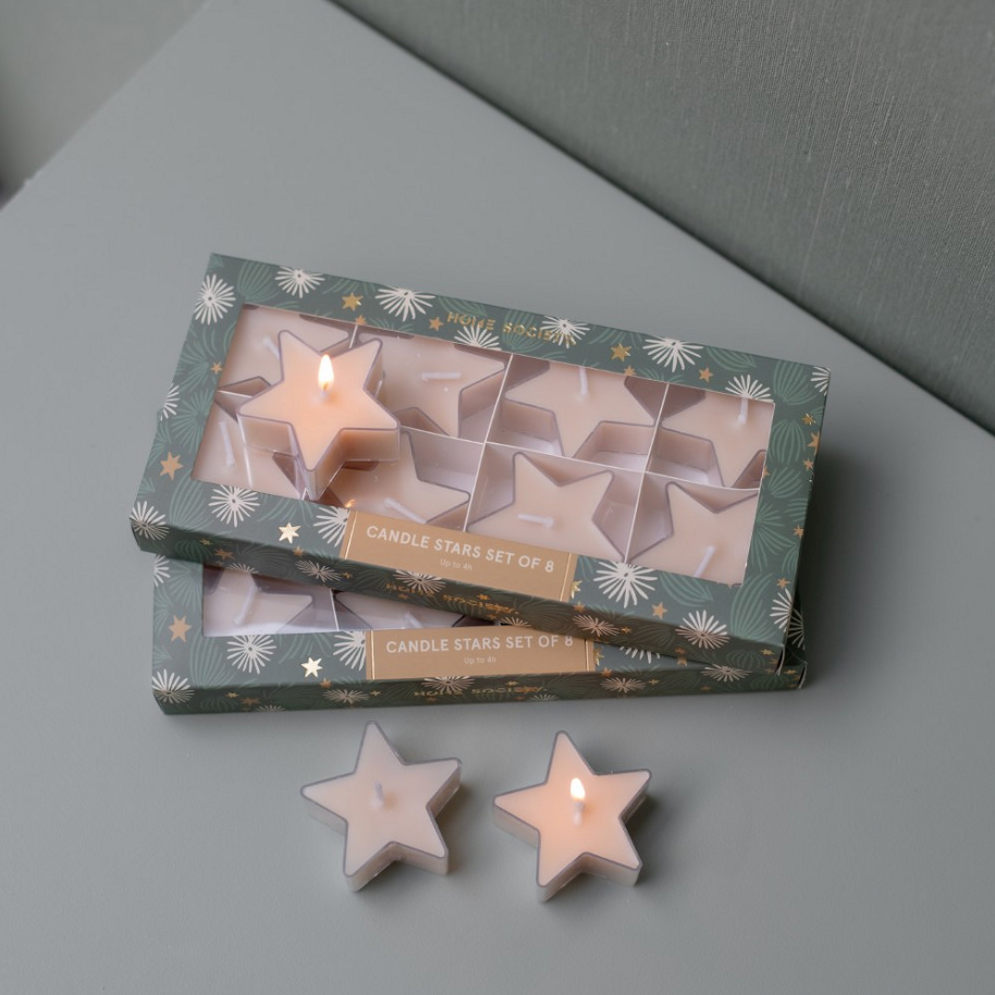 Deco kaars Stars Beige Set van 8