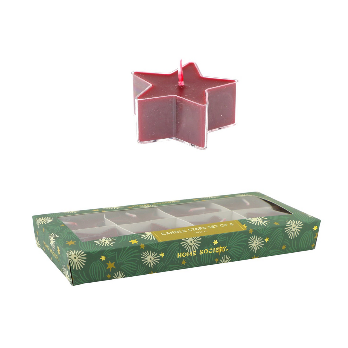 Deco kaars Stars Bourgondisch Rood Set van 8