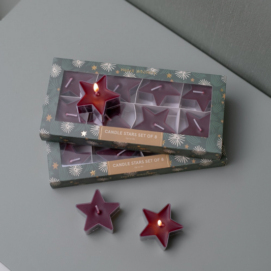 Deco kaars Stars Bourgondisch Rood Set van 8