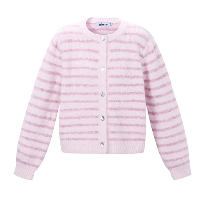 Gebreid Vest Strepen Roze/Licht roze Maat: L/XL