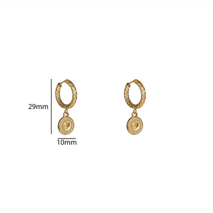Heart Coin Hoop E56109-2