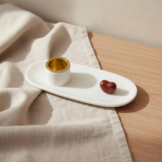 Kandelaar | Keramiek | Hartje | Wit-Rood