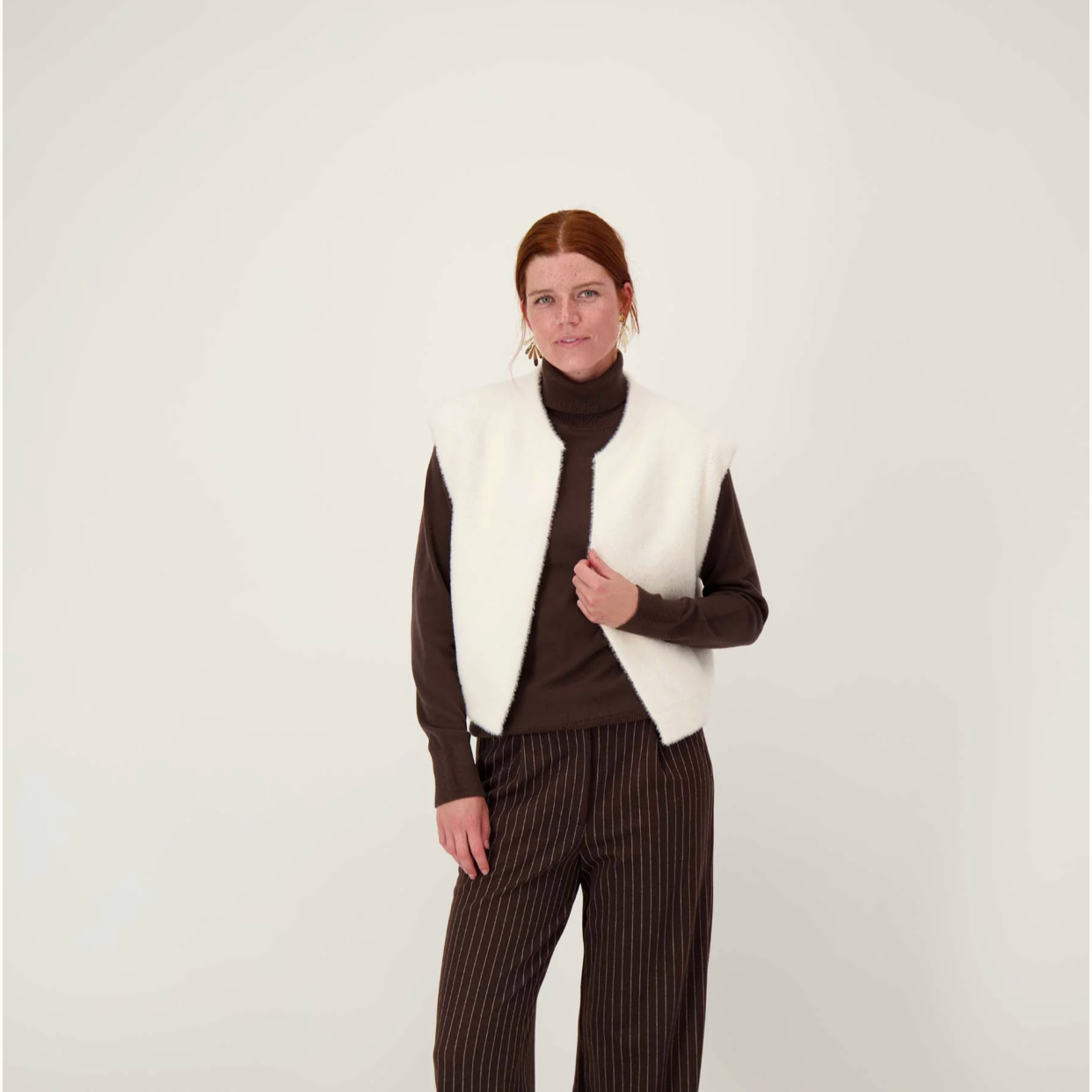 Gilet In Fluffy Garen - Off White