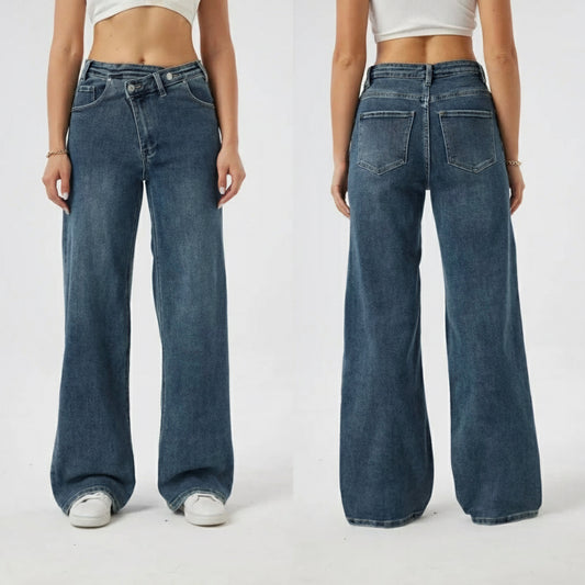 Dad Fit Jeans Relaxed High Waist Medium Blue T6042-1