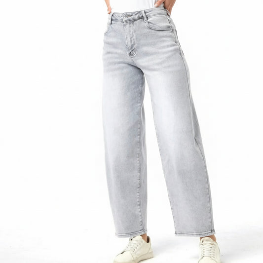 Barrel Balloon Jeans Washed Light Grey Wide Leg High Waist T397-2-50