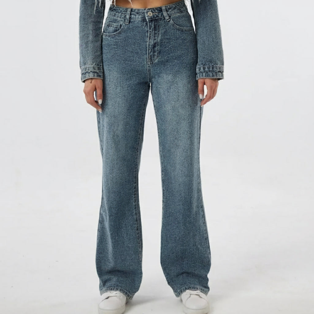 Wide Leg Jeans High Waist Medium Blue T6250-1