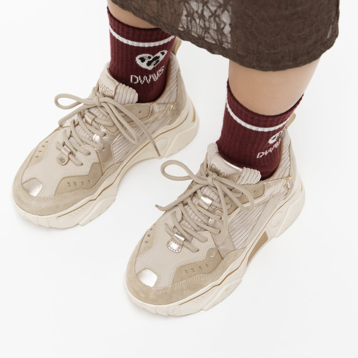 DWRS Sneaker | Pluto met corduroy details | Beige-Stone