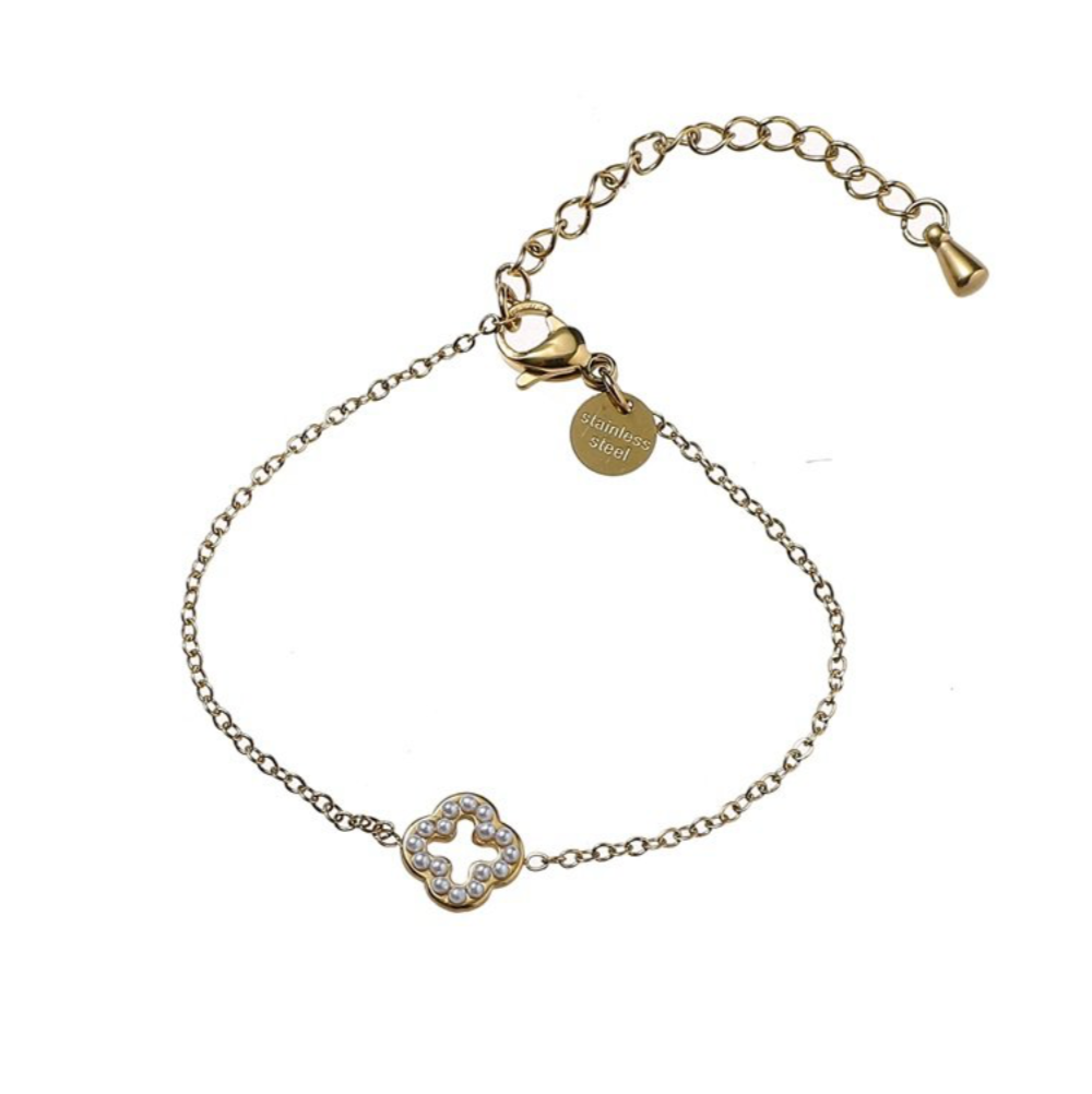 Kids armband | Pearly Clovers Bracelet - 14K