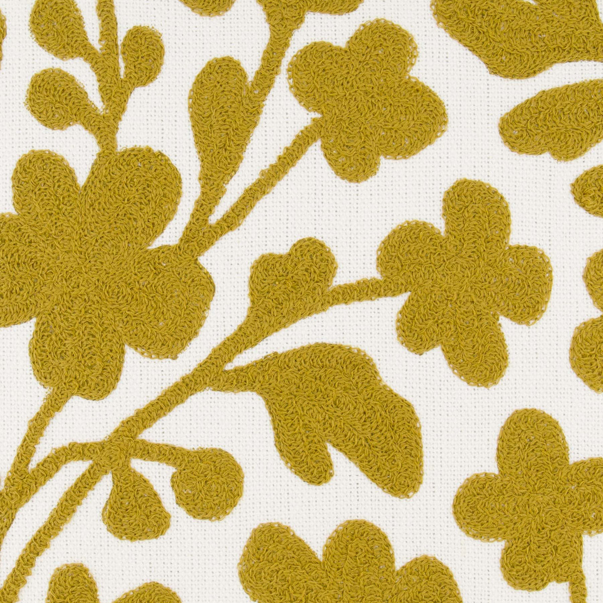 Kussen Bloemen Embroidery 45 x 45 cm Wit Oker