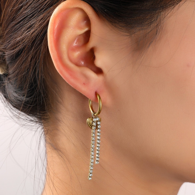 Long Sparkle Heart Hoop E56128-2