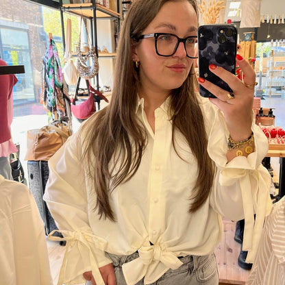 Milou Cropped tie blouse Ecru