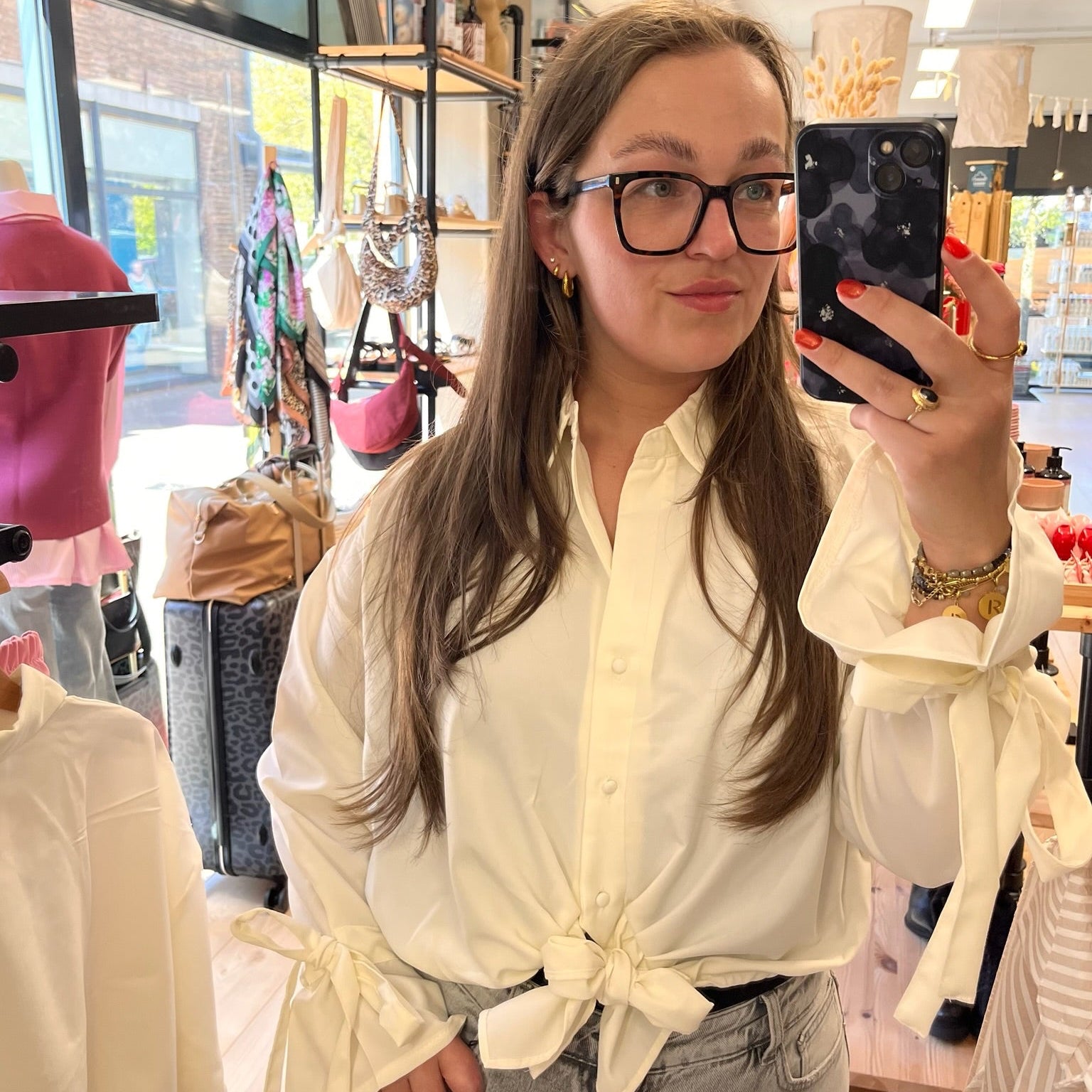Milou Cropped tie blouse Ecru