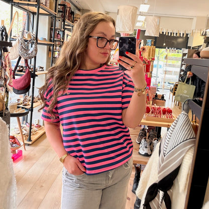 Noor Stripe shirt navy pink