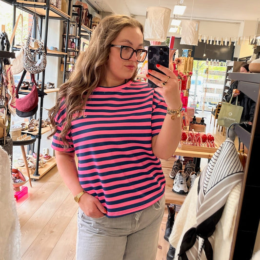 Noor | Stripe shirt | navy pink