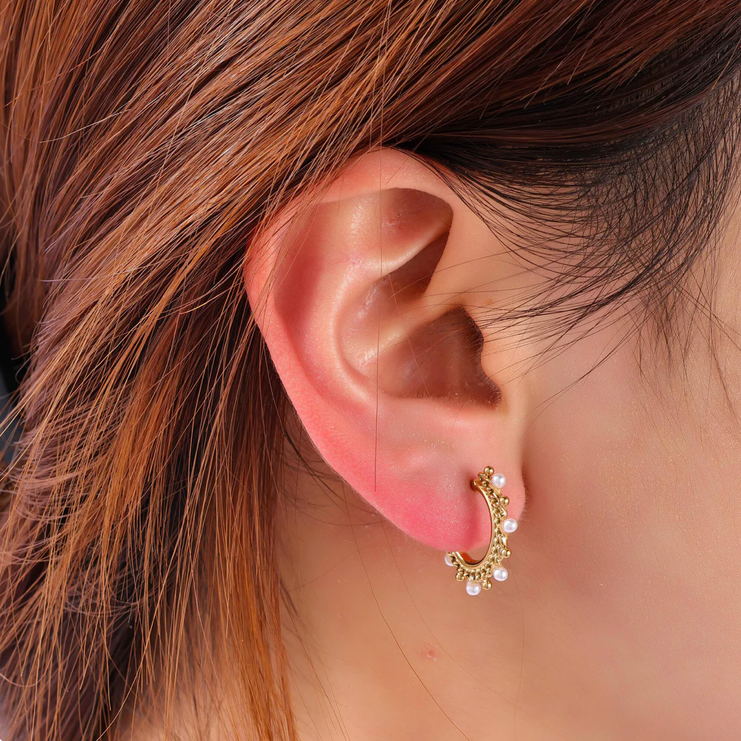 Pearl Dotted Hoop E4308-2