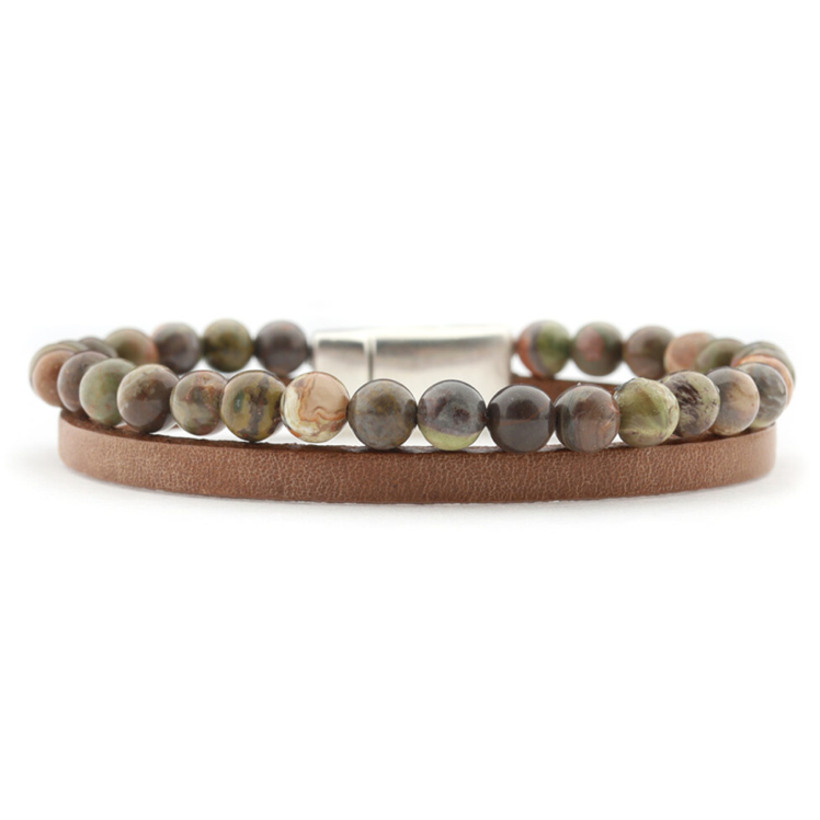 Qoss Dave Herenarmband Flower agaat bruin