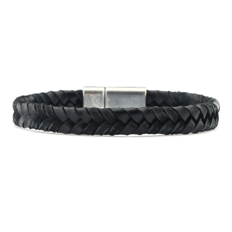 Qoss Theo Herenarmband - Zwart Gevlochten Leer